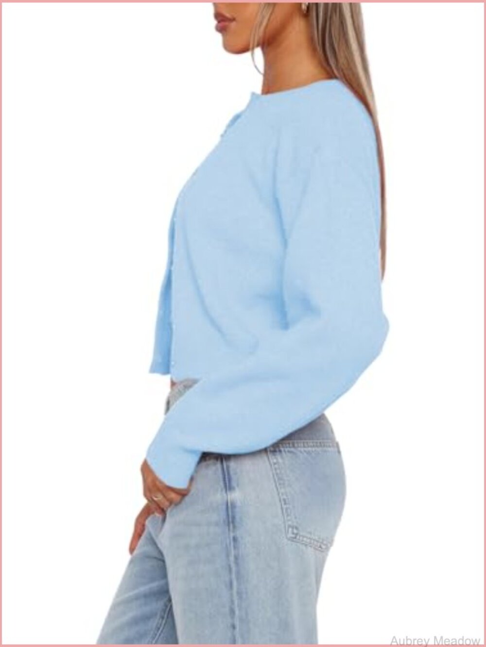 Cropped Long Sleeve Button Down Knit Cardigan - Picture 2 of 7